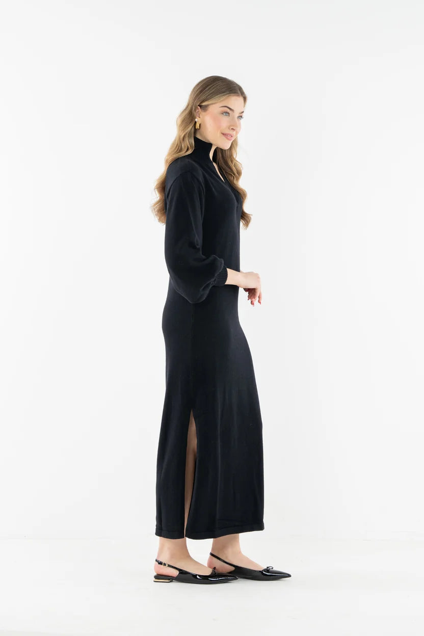 EMILY MCCARTHY Black Tie Cotton Cashmere Lolli Maxi Dress