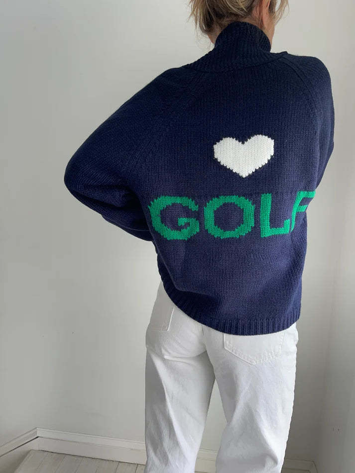 Golf Varsity Heart Navy Cardigan