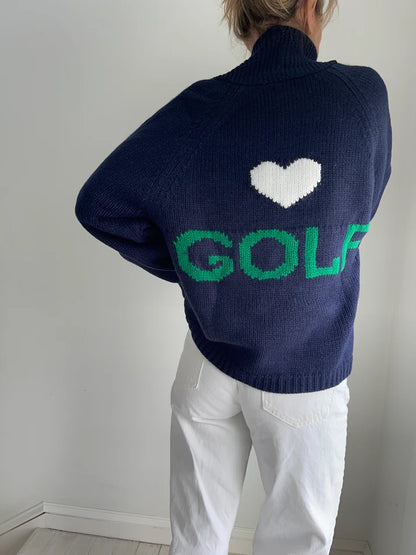 Golf Varsity Heart Navy Cardigan