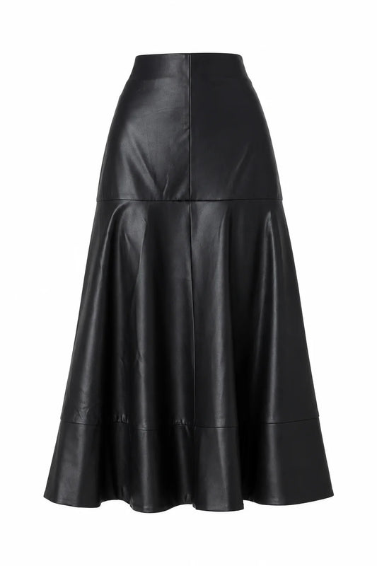 JS71 Black Faux Leather Olson Maxi Skirt