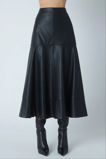 JS71 Black Faux Leather Olson Maxi Skirt