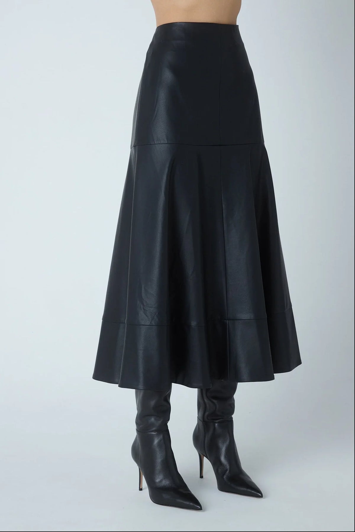 JS71 Black Faux Leather Olson Maxi Skirt