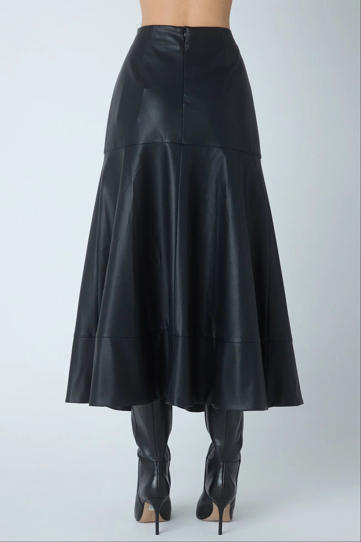 JS71 Black Faux Leather Olson Maxi Skirt