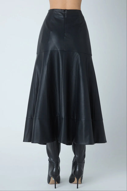 JS71 Black Faux Leather Olson Maxi Skirt