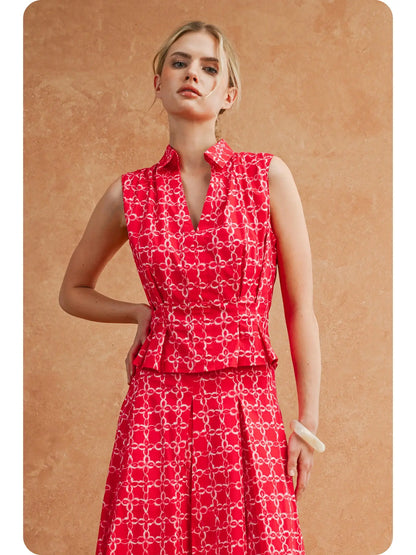 Bolten Red and White Pattern Skirt Set