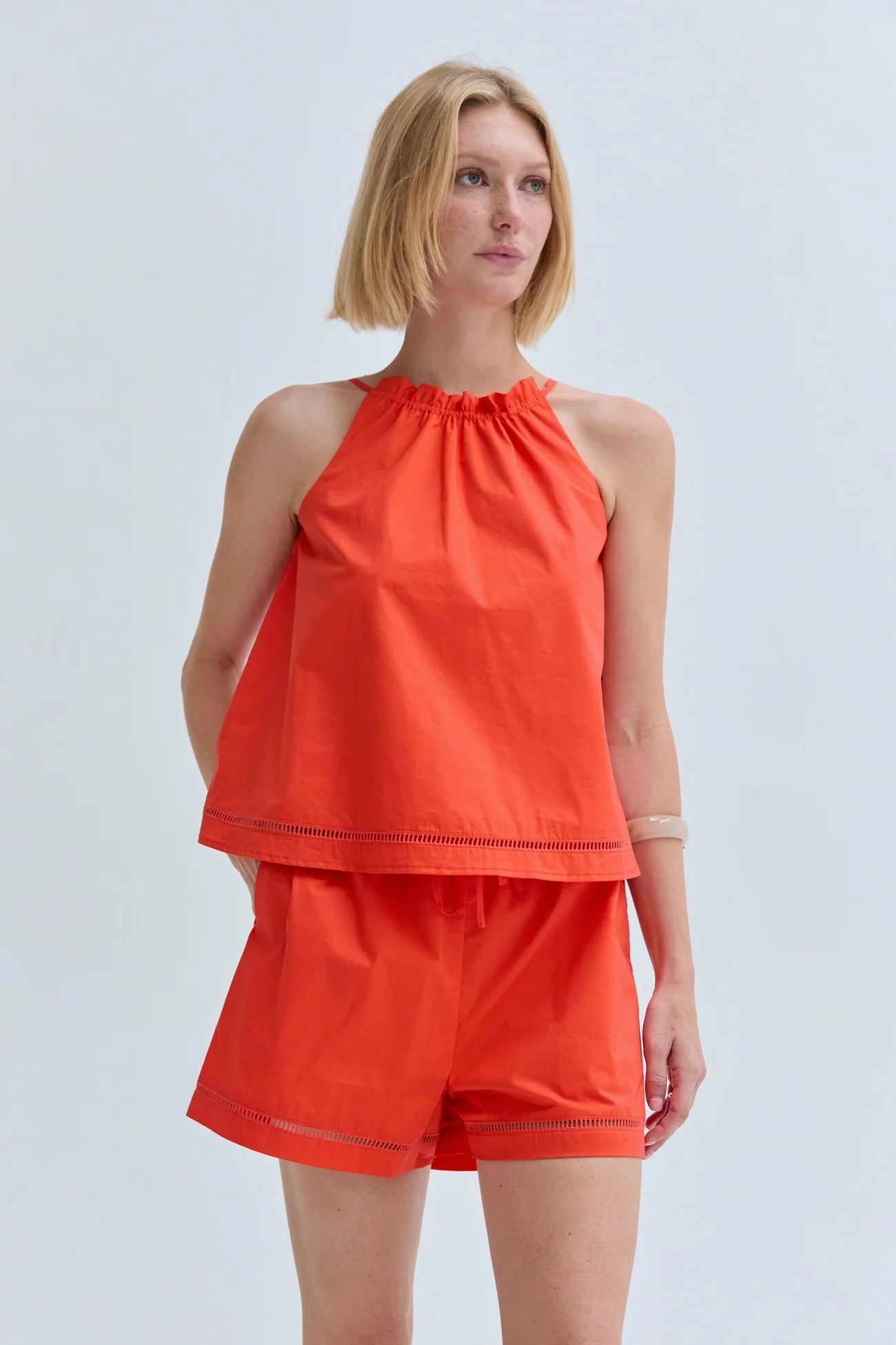 Reese Poplin Lattice Trim Halter and Short Set