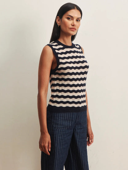 SANCTUARY Navy and Cream Everyday Chevron Top