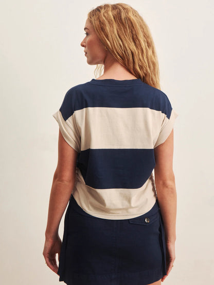 SANCTUARY Navy and Cream All Day Rugby T-Shirt