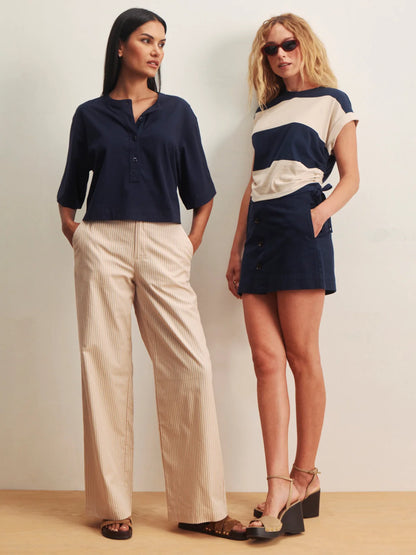 SANCTUARY Navy and Cream All Day Rugby T-Shirt