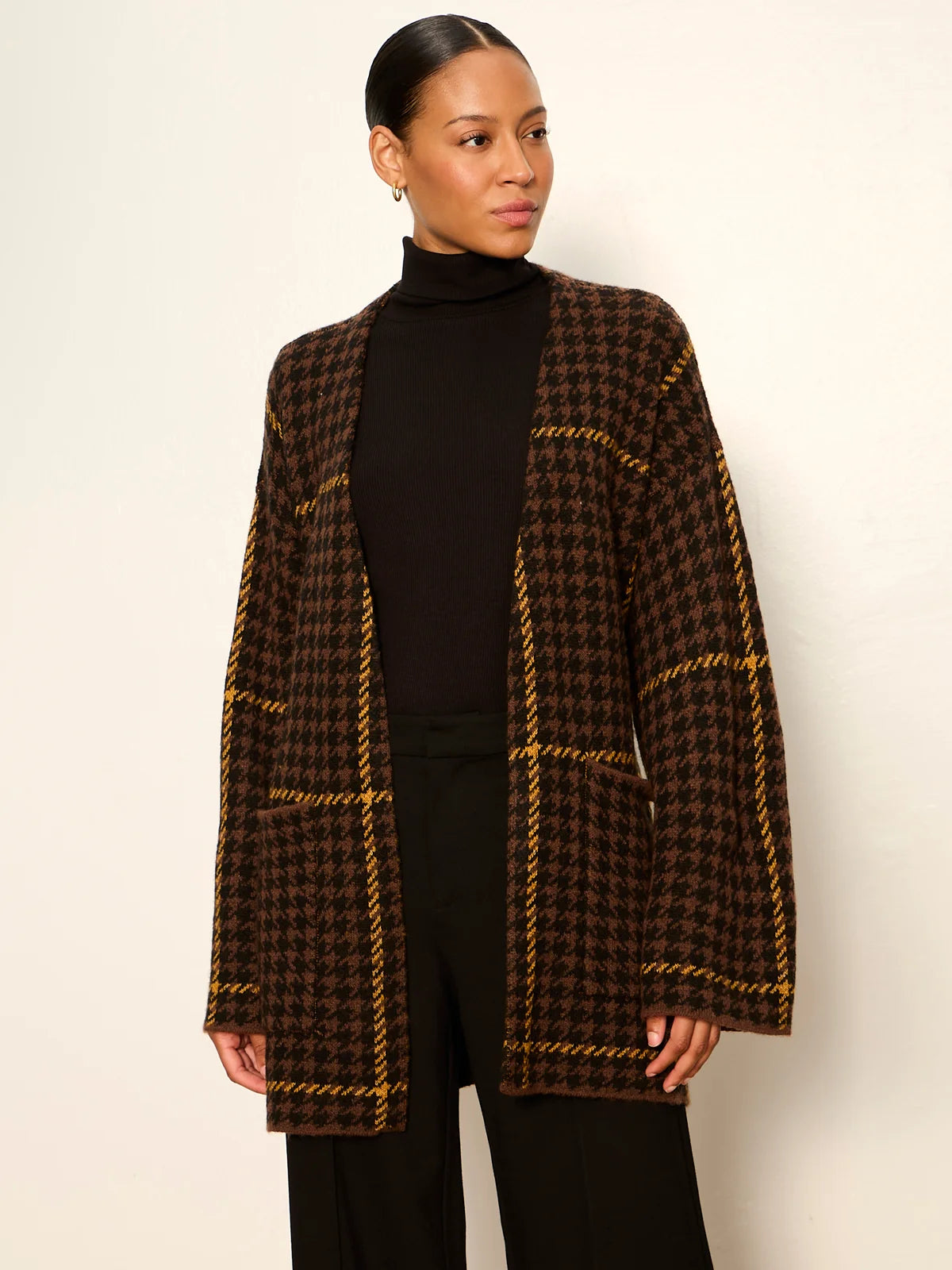SANCTUARY Golden Plaid Jacquard Sweater