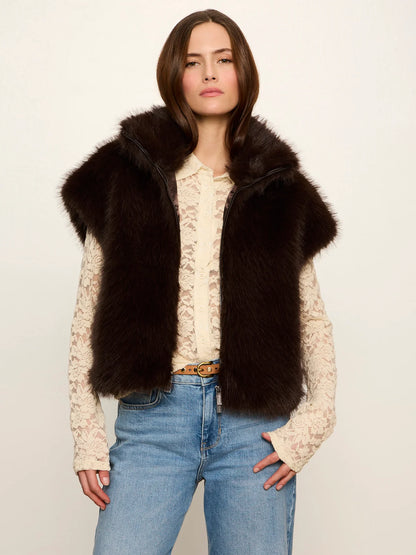 SANCTUARY Espresso Martini Silky Fur Vest