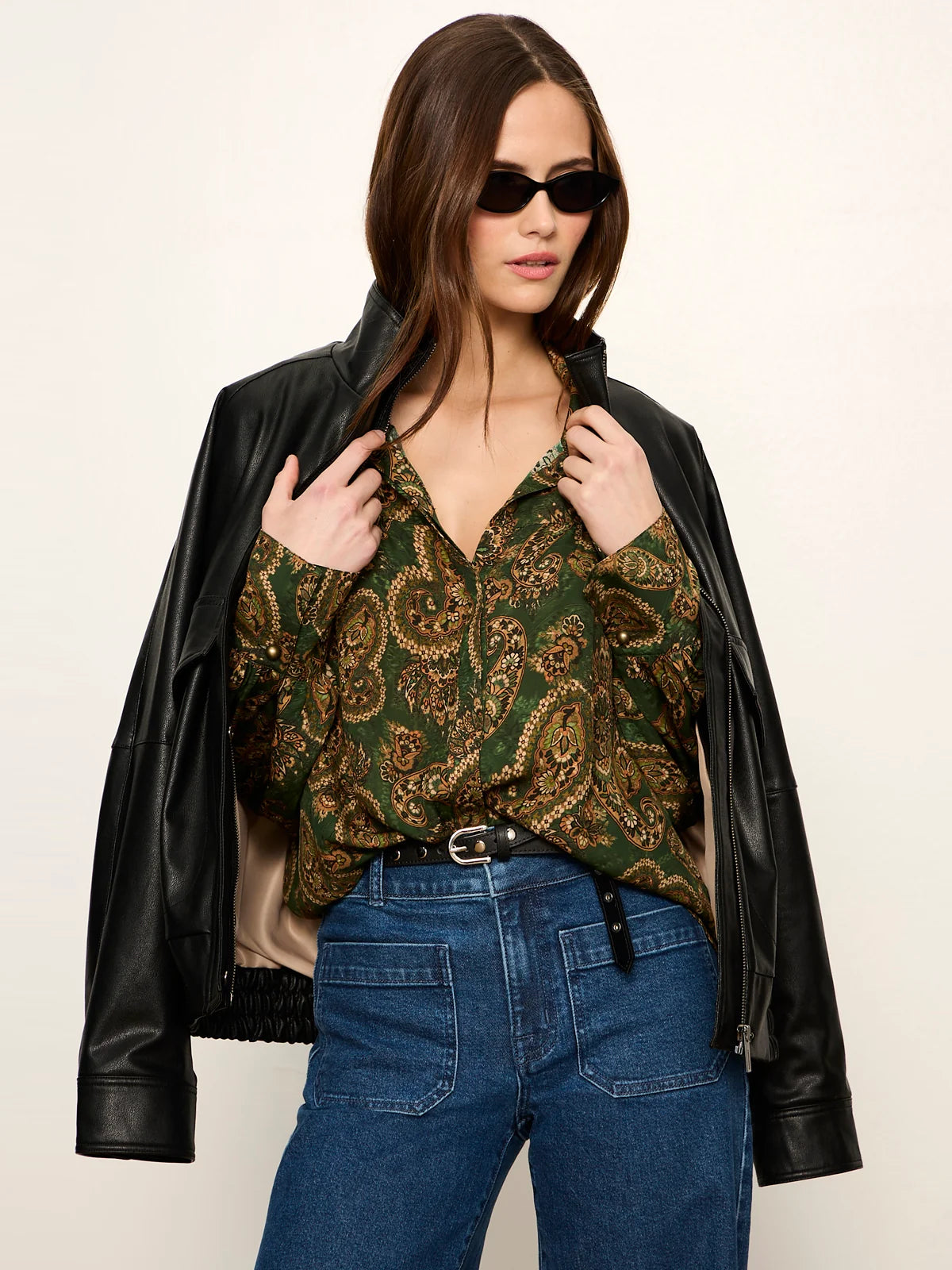 SANCTUARY Uma Green Paisley Silk Blouse
