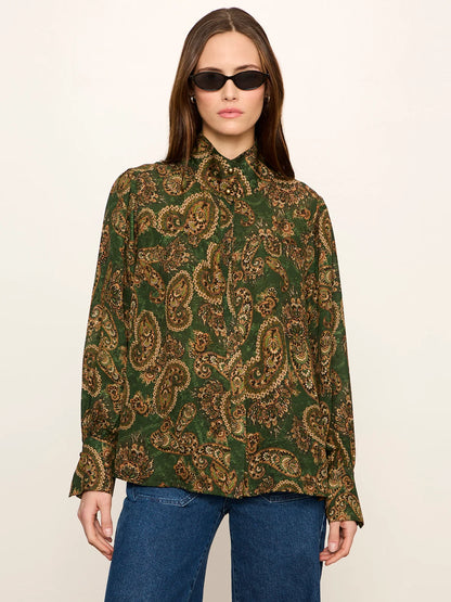 SANCTUARY Uma Green Paisley Silk Blouse