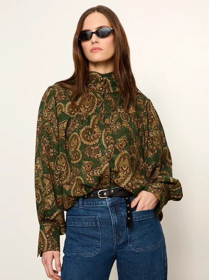 SANCTUARY Uma Green Paisley Silk Blouse
