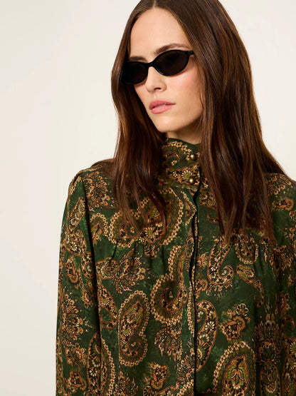 SANCTUARY Uma Green Paisley Silk Blouse