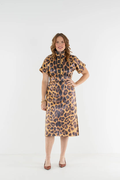EMILY MCCARTHY Faux Leather Leopard Sarah Dress
