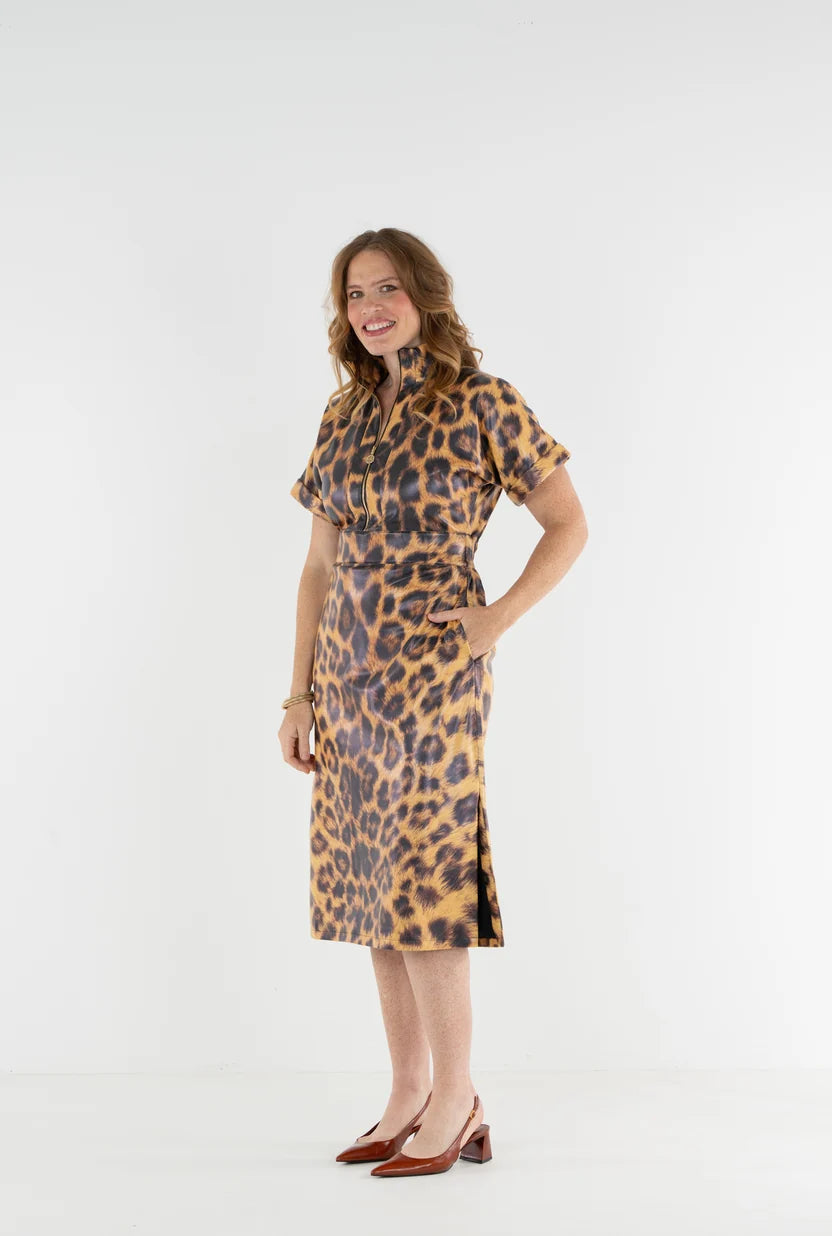 EMILY MCCARTHY Faux Leather Leopard Sarah Dress