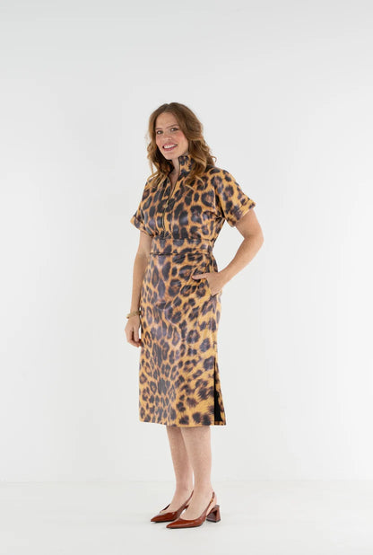 EMILY MCCARTHY Faux Leather Leopard Sarah Dress