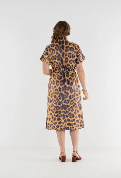 EMILY MCCARTHY Faux Leather Leopard Sarah Dress