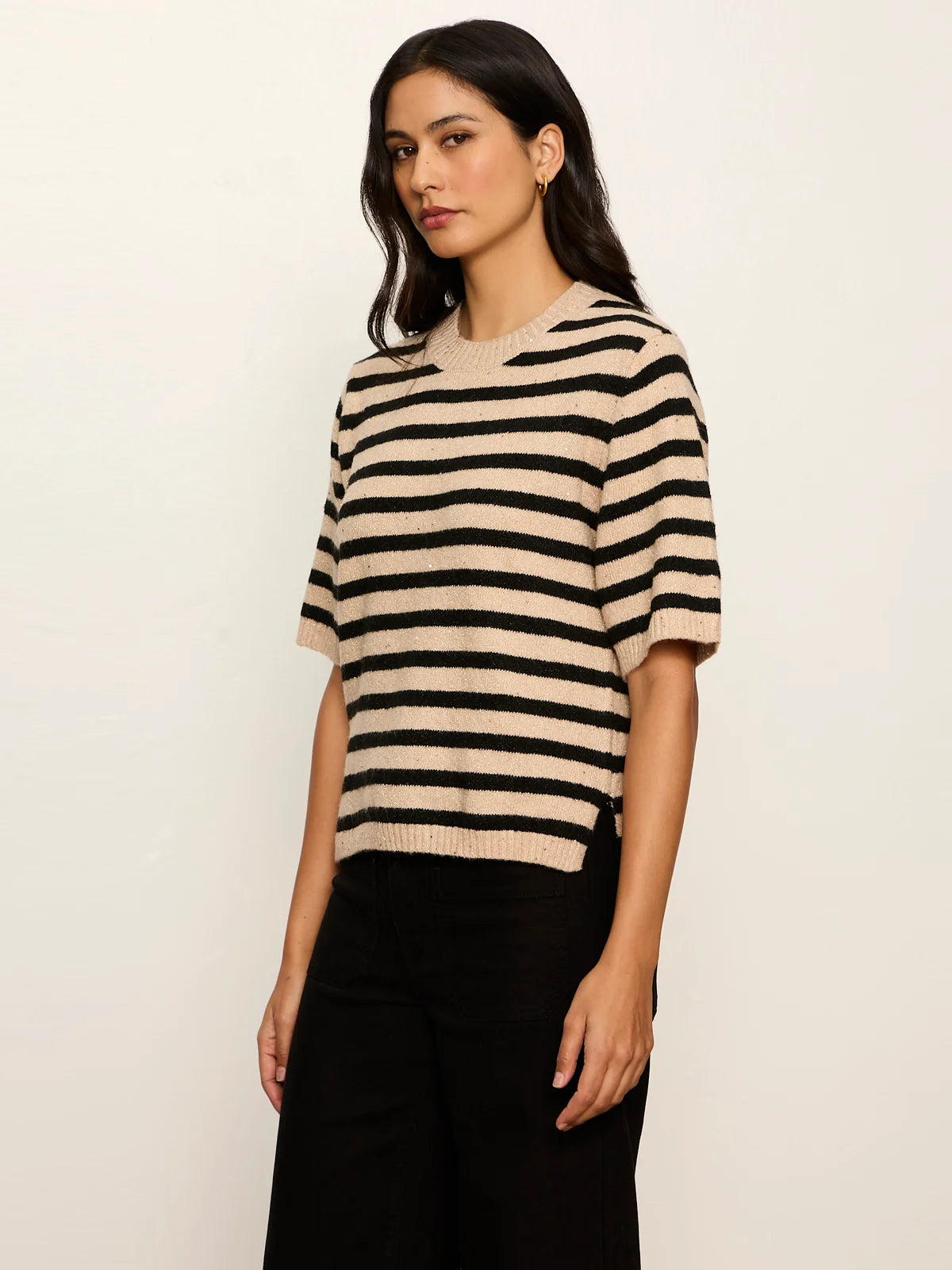 SANCTUARY Hazelnut/Black Stripe Perfect Sequin Sweater Tee