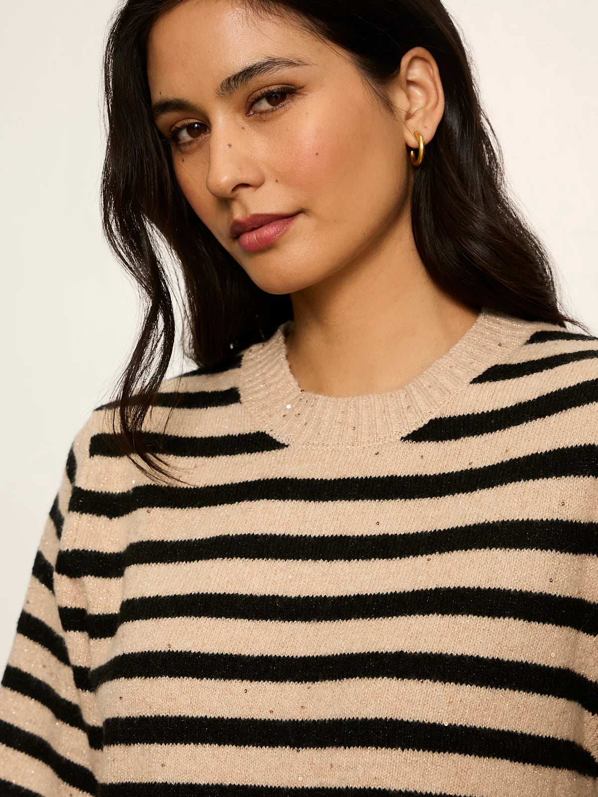 SANCTUARY Hazelnut/Black Stripe Perfect Sequin Sweater Tee