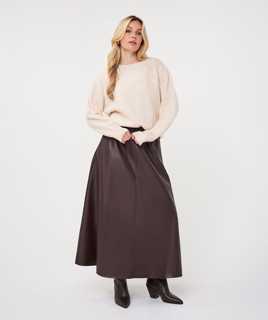 Hillary Chocolate Faux Leather Maxi Skirt