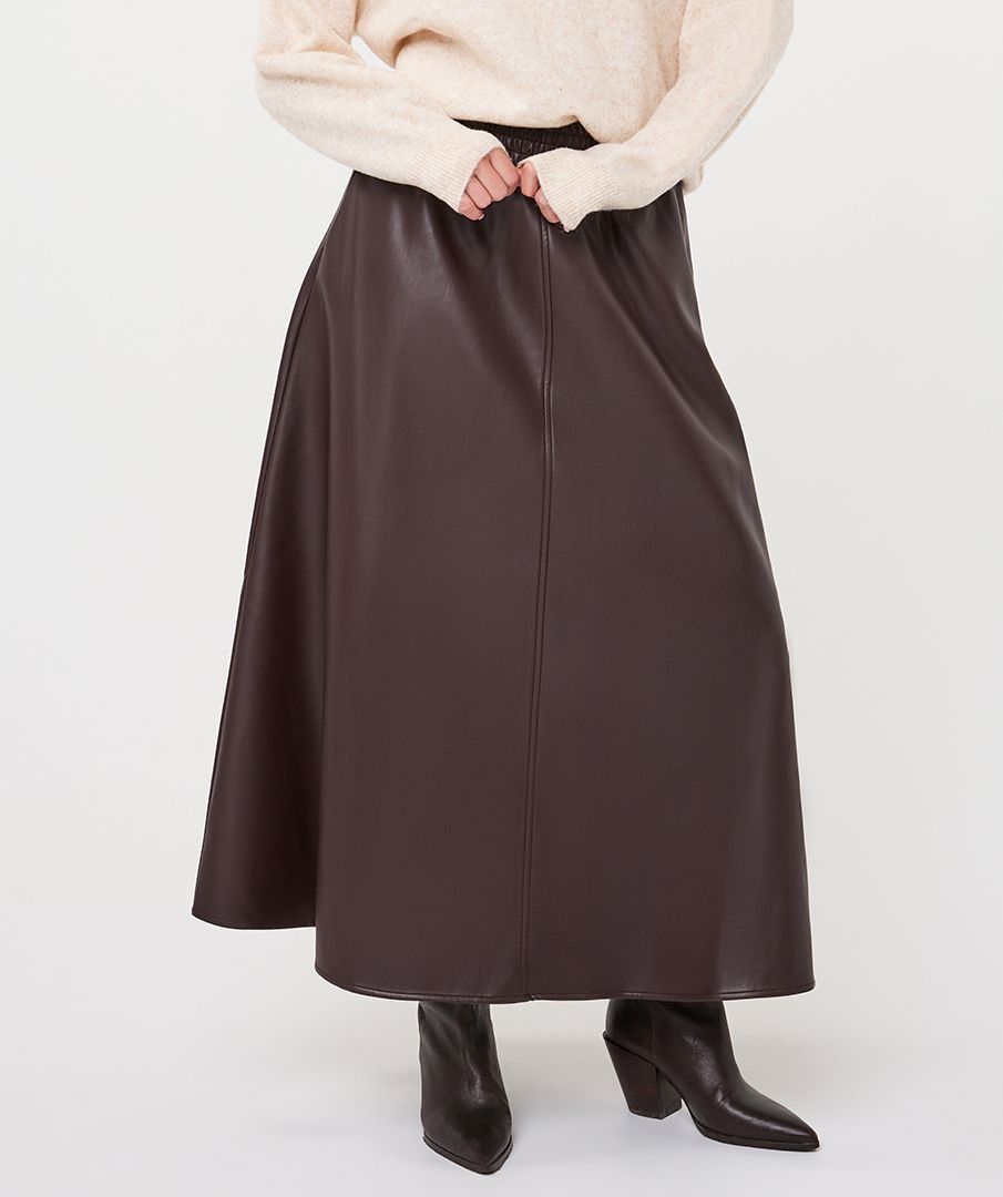 Hillary Chocolate Faux Leather Maxi Skirt