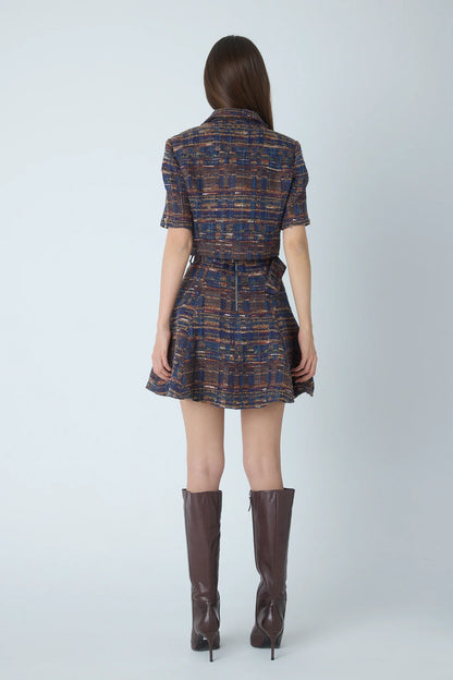 JS71 Navy Burgundy Boucle Cropped Theodora Jacket