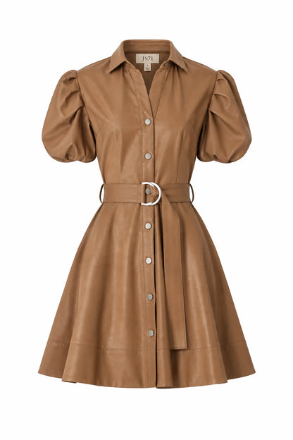 JS71 Faux Leather Camel Tyla Mini Dress