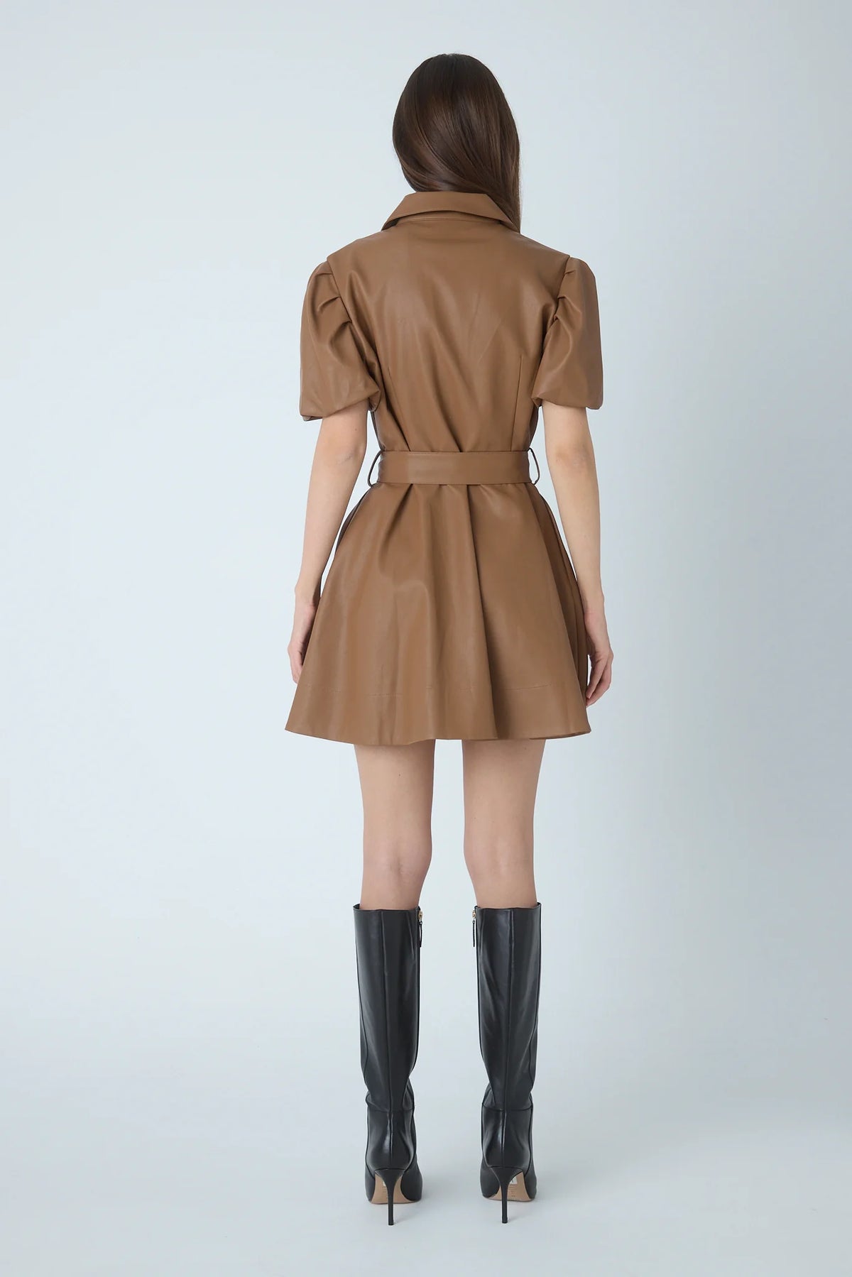 JS71 Faux Leather Camel Tyla Mini Dress