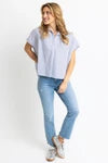 KARLIE Blue Stripe V-Neck Collar Top
