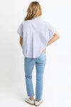 KARLIE Blue Stripe V-Neck Collar Top