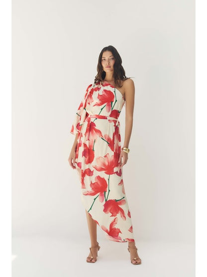 HUTCH Adina Ivory and Red Floral Maxi Dress