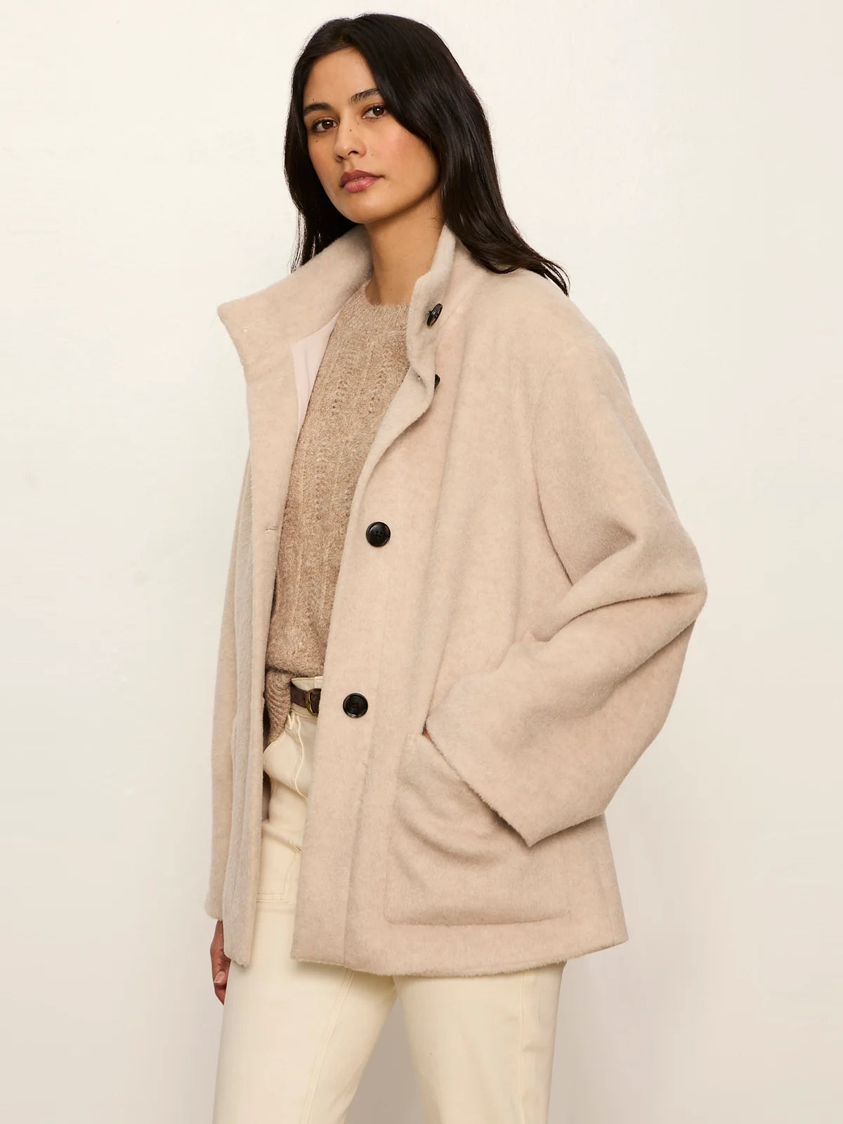 SANCTUARY Bone Bundled Wool Coat