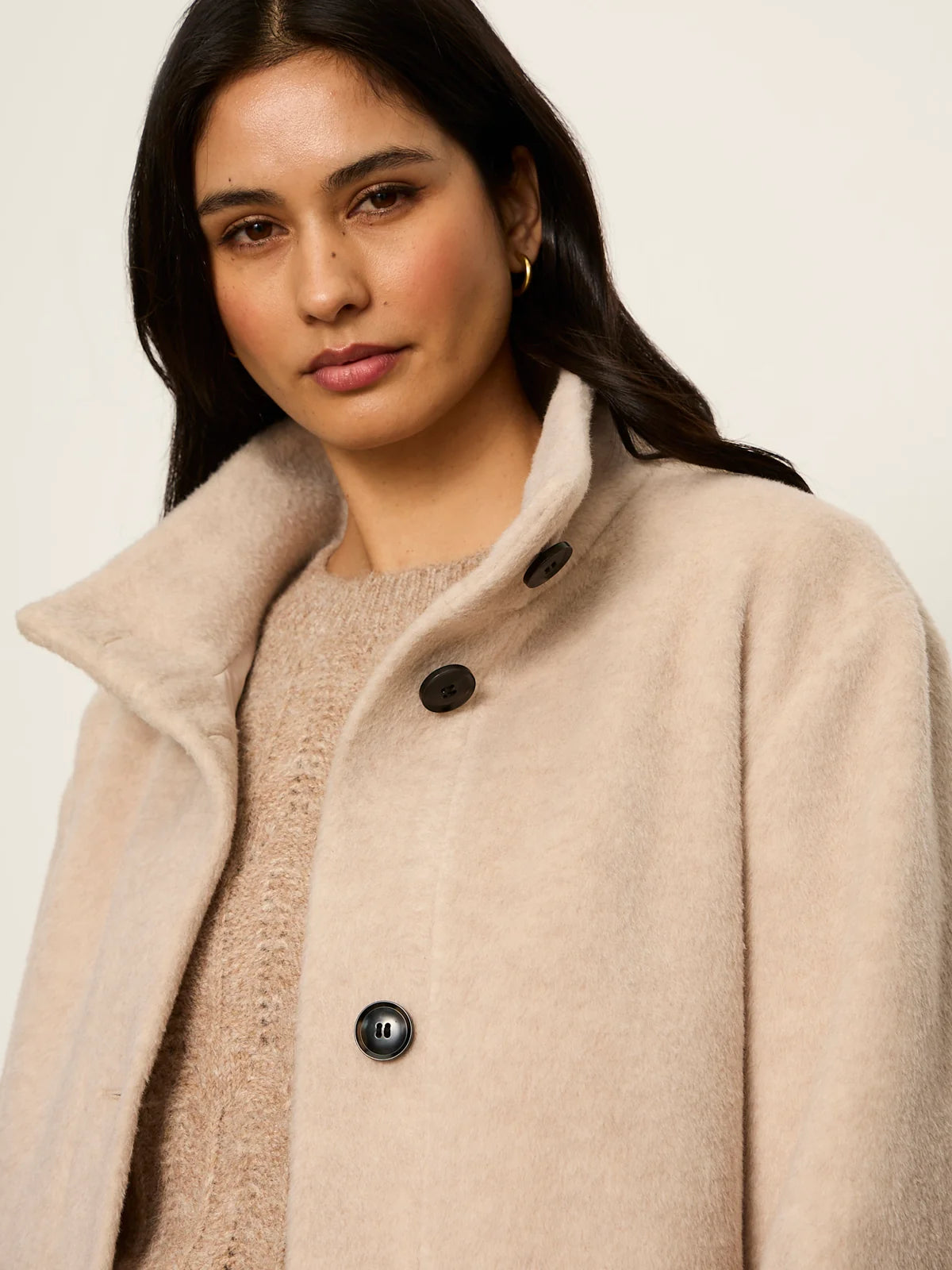 SANCTUARY Bone Bundled Wool Coat